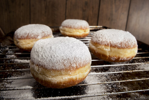 Bismarck doughnuts on baking grid - CSTF000879