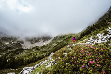 Österreich, Altenmarkt-Zauchensee, junge Frau beim Wandern - HHF005121