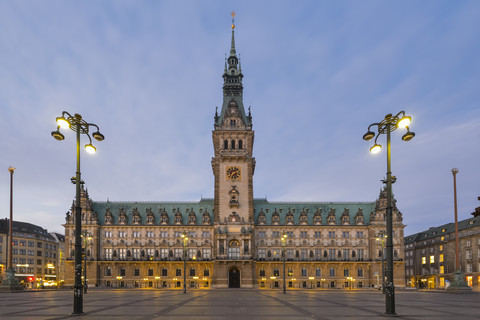 Germany, Hamburg, City Hall at evening stock photo