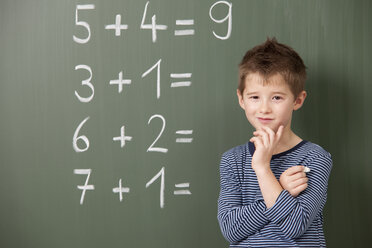 Schoolboy at blackboard with arithmetic problems - MFRF000067