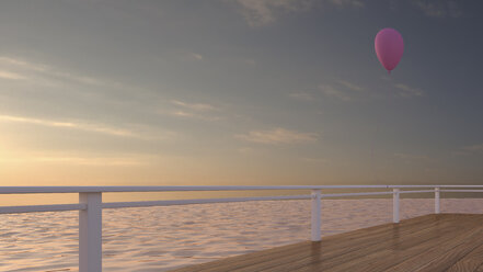 Balloon attached to railing of a terrace, 3D rendering - UWF000388