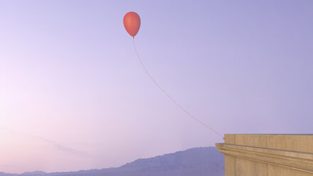Ballon an Hauswand im Himmel befestigt, 3D-Rendering - UWF000394