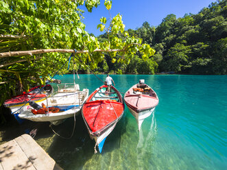 Jamaica, Port Antonio, boats in the blue lagoon - AMF003875