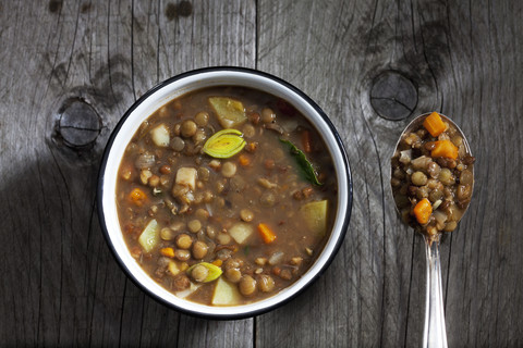 Bowl of lentil soup stock photo