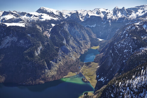 Germany, Bavaria, Aerial view of Alps with lakes Koenigssee nad Obersee - KDF000691
