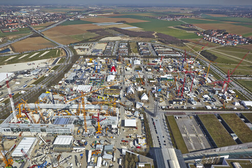 Germany, Bavaria, Munich, Aerial view of Bauma fair premises - KDF000697