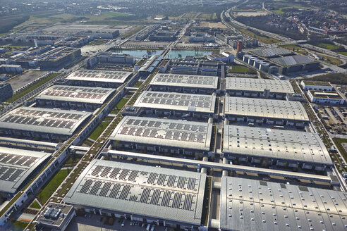 Germany, Bavaria, Munich, Aerial view of Bauma fair premises - KDF000698