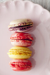 Reihe von bunten Macarons auf Teller - CSF024870