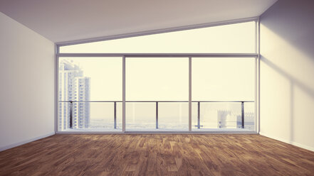 Empty apartment with wooden floor, 3d rendering - UWF000397