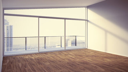Leere Wohnung mit Holzboden, 3d Rendering - UWF000398