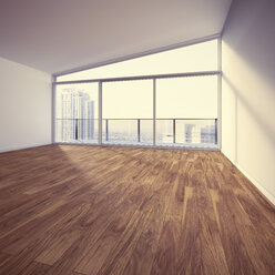 Leere Wohnung mit Holzboden, 3d Rendering - UWF000399