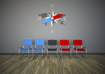 Chairs with compass in a room, 3d rendering - ALF000425