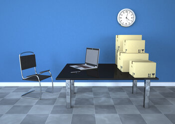 Shipping cartons with notebook in a room, 3d rendering - ALF000428