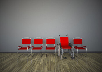 Red chairs with wheelchair in a room, 3d rendering - ALF000430