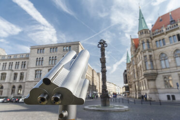 Germany, Brunswick, view to column '2000 years Christianity' with telescope in the foreground - EVGF001344