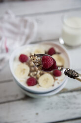 Joghurt mit Müsli, Himbeeren und Bananen - SARF001517