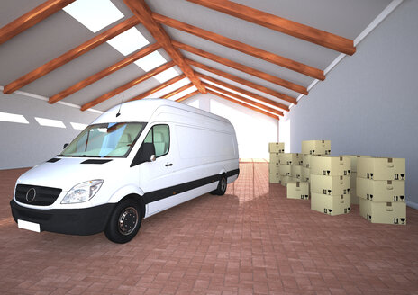 Lieferwagen mit Pappkartons, 3d Rendering - ALF000437
