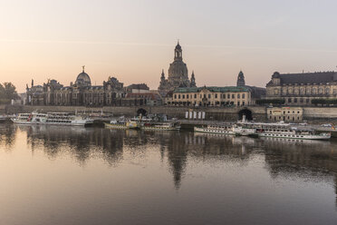 Germany, Dresden, view to city with Elbe River in the foreground in the morning - PVCF000360
