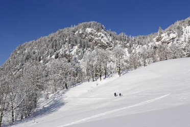 Deutschland, Bayern, Oberbayern, Chiemgau, bei Reit im Winkl, Wanderer im Winter - SIEF006534