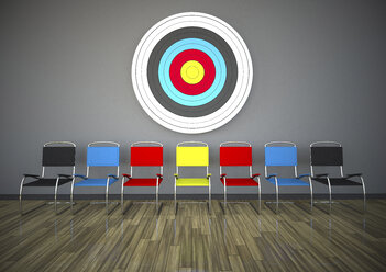 Row of chairs under target, 3d Rendering - ALF000438