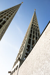 Germany, Augsburg, view to spires of Don Bosco Kirche from below - FCF000640