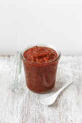 Glass of home-made pizza sauce - EVGF001445