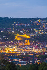 Germany, Baden-Wuerttemberg, Esslingen, View to city centre with castle in the evening - WDF003048