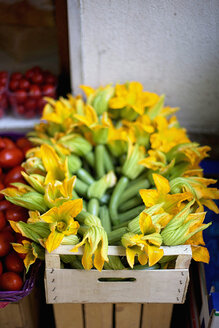 Italien, viele frische Zucchini mit Blumen auf dem italienischen Markt - LSF000047