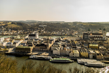 Germany, Passau, view to city with Inn River and Danube River from castle - EJWF000745