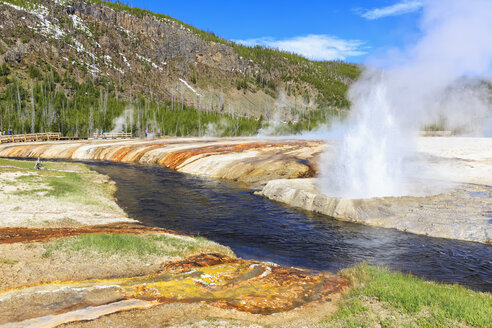 USA, Yellowstone-Nationalpark, Black Sand Basin, Ausbruch des Cliff Geyser am Iron Spring Creek - FOF007982