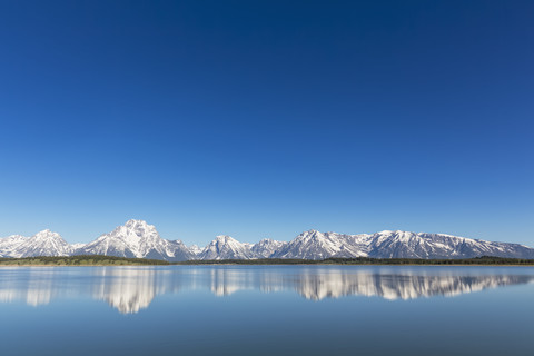 USA, Wyoming, Grand Teton National Park, Jackson Lake mit Teton Range, Mount Moran, lizenzfreies Stockfoto