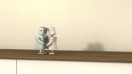 Männlicher und weiblicher Roboter von Angesicht zu Angesicht, 3D-Rendering - UWF000433