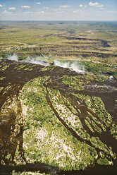 Border of Zimbabwe and Zambia, aerial view of Zambezi River at Victoria Falls - CLPF000088