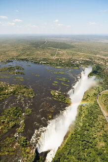 Border of Zimbabwe and Zambia, aerial view of Victoria Falls - CLPF000089