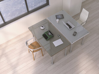 Two desks with different equipments, 3D Rendering - UWF000435