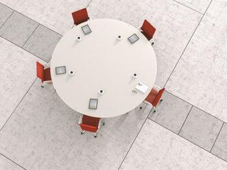 View to round conference table from above, 3D Rendering - UWF000437