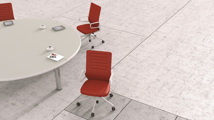 Conference table with different working appliances, 3D Rendering - UWF000438