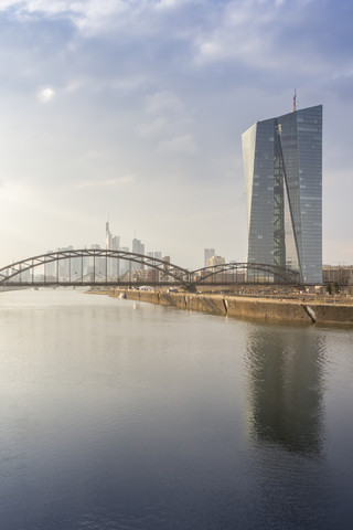 Germany, Hesse, Frankfurt, ECB Tower at Main river stock photo