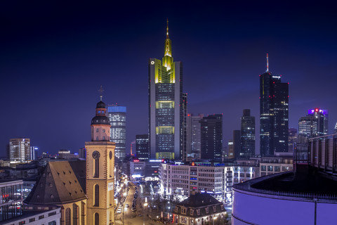 Deutschland, Hessen, Frankfurt, Blick auf die Innenstadt mit Hauptwache und Finanzviertel, lizenzfreies Stockfoto