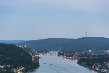 Germany, Rhineland-Palatinate, Koblenz, Deutsches Eck and Stolzenfels Castle - PAF001382