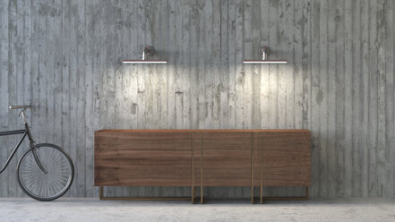 Altmodisches Sideboard in modernem Ambiente, 3D Rendering - UWF000451