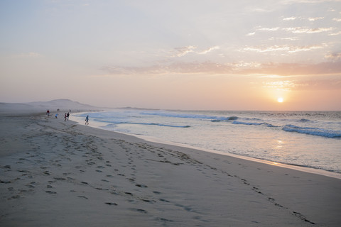 Africa, Cape Verde, Boa Vista, Praia de Chaves, sunset stock photo