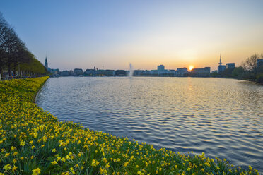 Deutschland, Hamburg, Binnenalster bei Sonnenuntergang - RJF000432