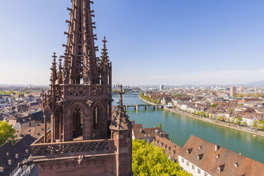 Switzerland, Basel, city view, Rhine and the steeple of the Minster - WDF003089