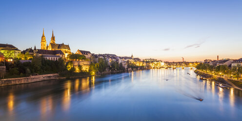 Switzerland, Basel, city view and Rhine at dusk - WDF003097