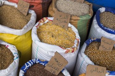 Morocco, Essaouria, sacks of different grains on the market - HSKF000031