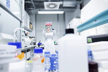 Young female scientist working at biological laboratory inspecting samples - SGF001572