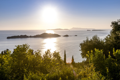 Greece, Corfu, Afionas, sunset at the coast stock photo