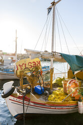 Greece, Corfu, Arillas, fishing boat in harbor - EGBF000049