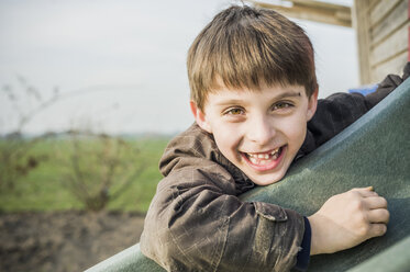 Portrait of happy little boy on a playground - MJF001523